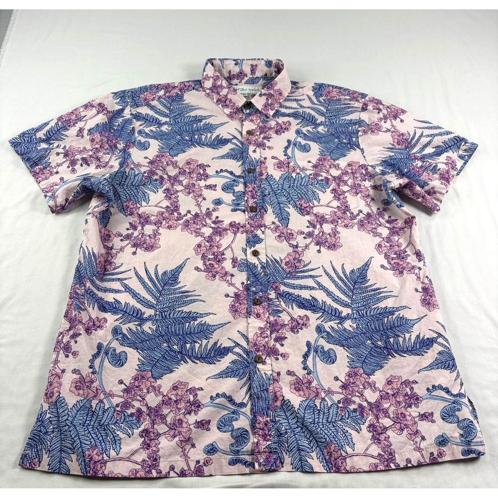 David Shepard Shirt Mens XL Pink Floral Hawaiian Button Up Aloha‎ Camp
